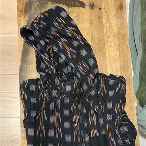 Black Patterned Hooded Vest